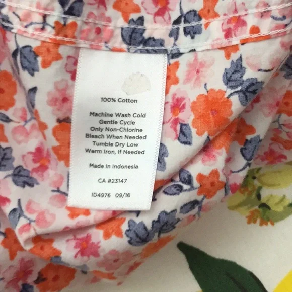 TALBOTS floral cotton spring top coral navy floral long sleeve - Picture 7 of 7